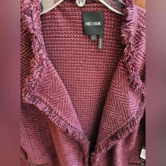 NWT NIC+ZOE Burgundy Frayed-Trim Tweed and Knit Mixed Blazer, Size Large - Picture 5 of 16